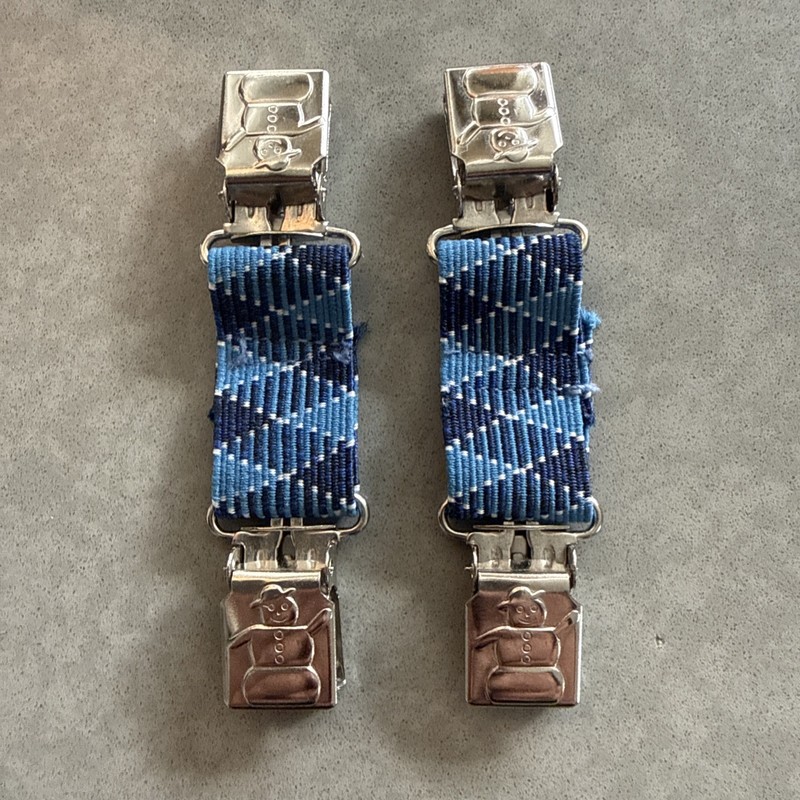 Vintage Kids Mitten Glove Clips – Blue Argyle Strap – Snowman Clip Design