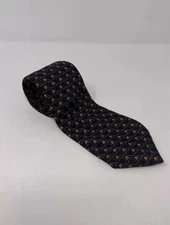Nina Ricci Men’s Silk Tie Navy Blue Gold Geometric Pattern Made France 58x3.75