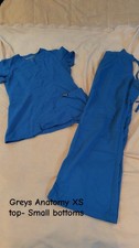 Grey's Anatomy XS Top S Bottoms Blue Solid Medical Scrubs Set