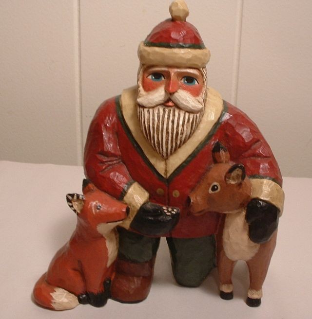 Santa and Friends Fox and Deer Tate Holiday Winter Table or Shelf Decor