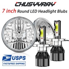 H4 LED Headlight + 7 Inch GLASS Round CLASSIC LOOK Conversion Chrome pair