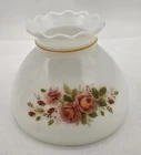 Vintage Milk Glass Hurricane Lamp Shade Floral Bouquet Burgundy Pink Roses