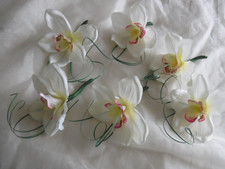 6 Ivory Orchid Buttonholes Wedding Flowers Artificial Silk