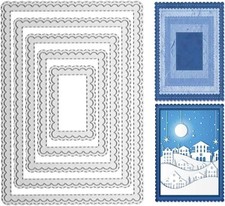 Nested Rectangle Frame Cutting Dies, Stitched Scallop Metal Silver