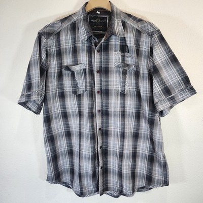 Angelo Litrico Plaid Button-Up Gray Black Retro Streetwear Men s 2XL
