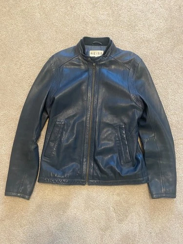 Vintage Reiss Mens Leather Jacket 100% Lamb Wool Medium image 2