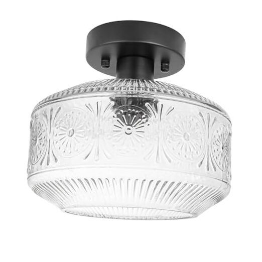 DSMJFU Semi Flush Mount Ceiling Light, Vintage Small Ceiling Light Black