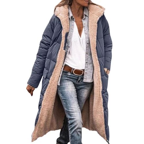 Damen Winter Lange Mäntel Trendy Jacke Sherpa Fleece Gefüttert Daunenmantel - Bild 24 von 97