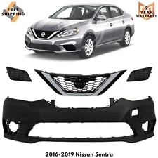 Front Bumper Cover Fascia & Grille Assembly Kit For 2016-2019 Nissan Sentra