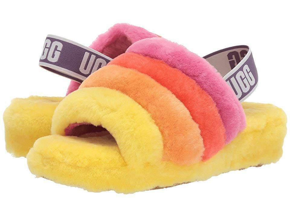 NWOB TODDLER 7 NEON RAINBOW UGG FLUFF YEAH SLIDE SHEEPSKIN SLIPPERS  1116571T