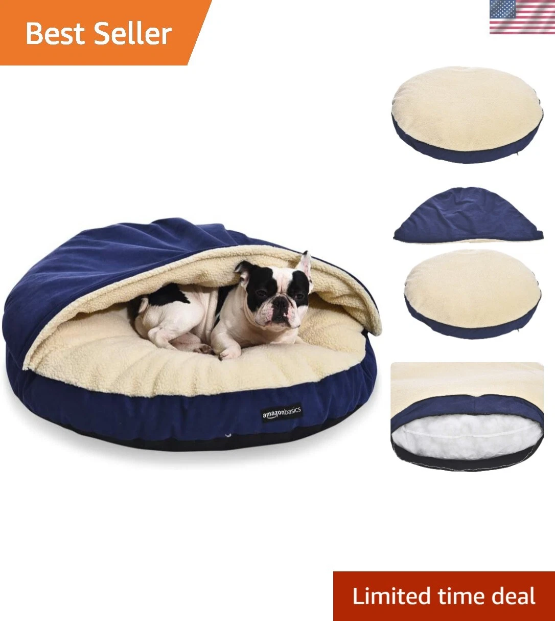 Pet Cave Bed for Dog, Large 35 x 35 x 13 Inches, Blue