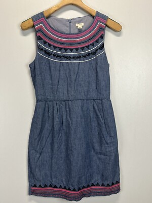 J. Crew Factory Sleeveless Chambray Dress Sz 4 Womens Blue Pockets  Embroidered | eBay