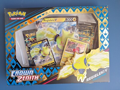   Pokemon TCG Crown Zenith Regieleki V Collection Box includes 4 Packs/3 Foils!