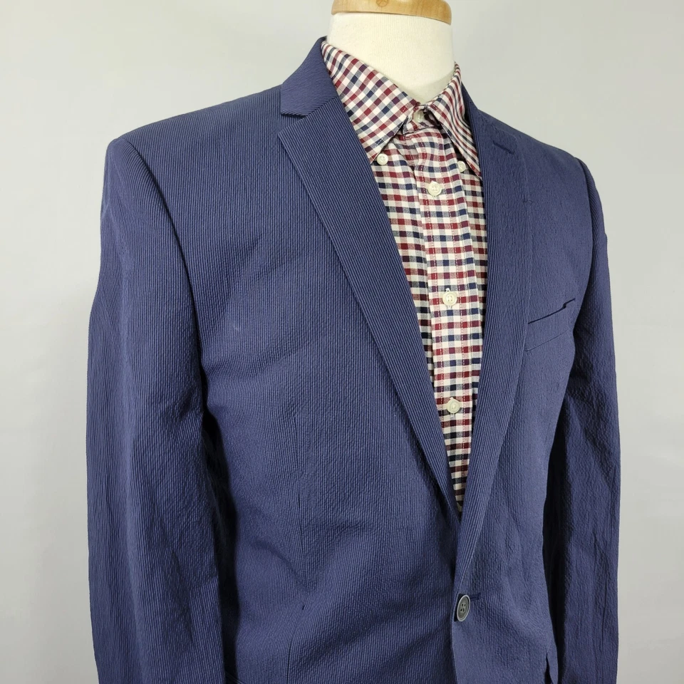 Bar III Men's Sport Coat Blazer Two Button Navy Striped Seersucker Slim Fit 40L - Image 4 of 4