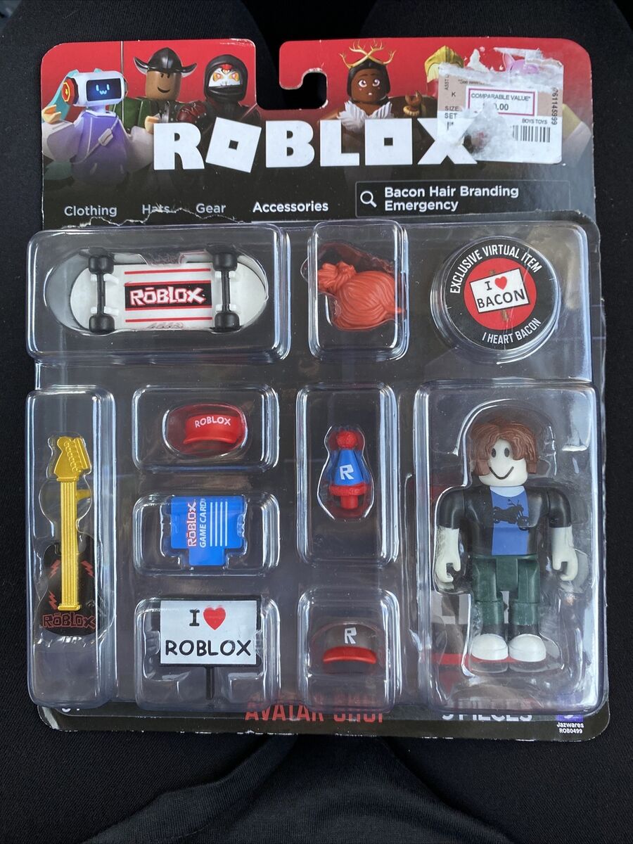 Roblox Avatar Shop BACON HAIR BRANDING EMERGENCY Toy Figure w/I HEART BACON  Code