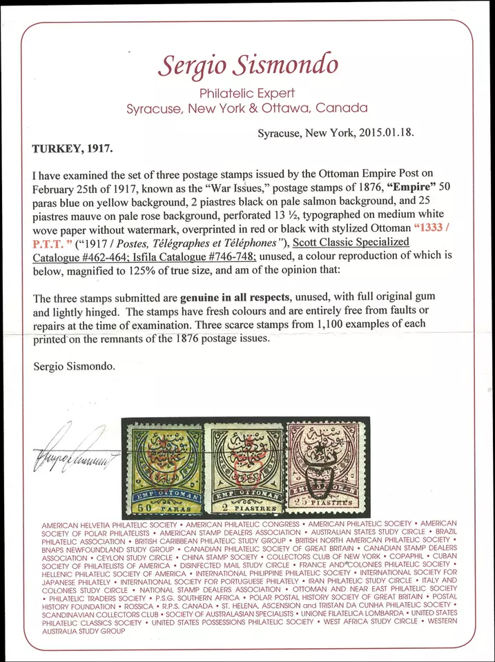 SAVOYSTAMPS-TURQUÍA-1917-Duloz Star & Crescent-50 para,2 & 25 pi-SC 462-464 M/OG Foto 2 de 2