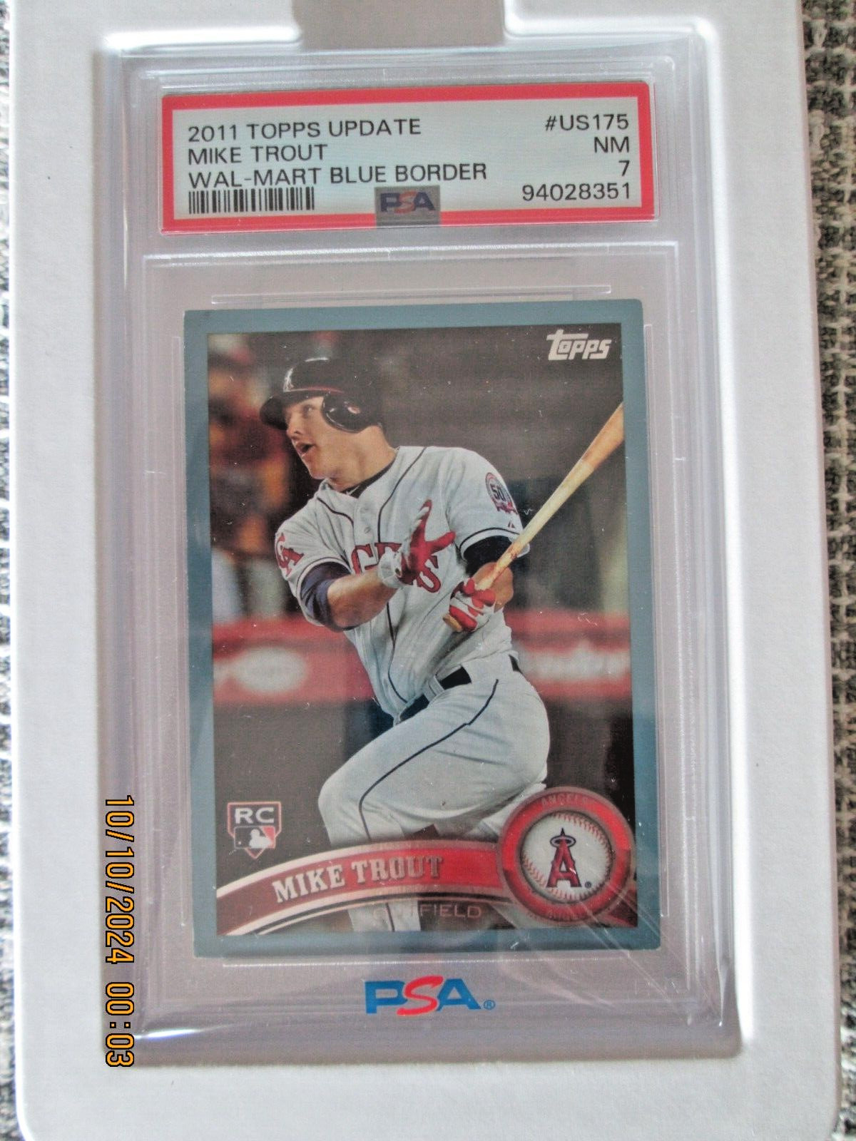 MIKE TROUT/2011 TOPPS UPDATE#US175/WAL-MART BLUE BORDER/PSA NM7/ROOKIE