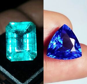 Natural Loose Gemstone 8 to 10 cts Emerald & Blue Sapphire Certified Pair