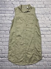 Adrienne Vittadini Linen Sleeveless Button Front Shirt Dress Size 10 Army Green