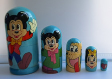 Mickey Mouse, Minnie Mouse and Goofy; Wooden Nesting Dolls 4', 5 Pcs, Great Gift