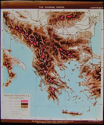 Glas Magische Laterne Dia BALKANHALBINSEL - OROGRAPHISCH UM 1910 ZEICHNUNG EUROPA