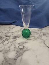 Vtg Cordial Shot Glass Green Bubble Ball Bottom Base Shot Glass