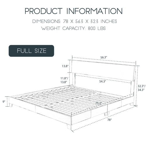 Full Queen King Size Upholstered Platform Bed Frame with Adjustable Headboard - Picture 84 of 118