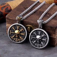 Collana con ciondolo bussola vichinga vegvisir runa nordica odino gioiello in acciaio inox