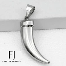 Men's Silver Stainless Steel,Wolf Fang Tooth 56mm Charm Pendant Unisex + Box