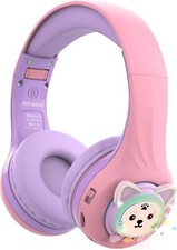 Kids Headphones Wireless/Wired with Mic, Light Up Bluetooth Foldable Headphones