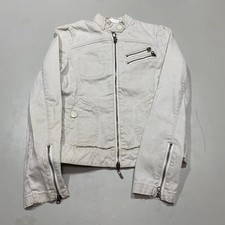 Off White Ivory Moto/ Motorcycle Jacket Zipper Detail Snap Collar J Lo Ladies: S