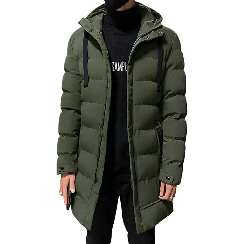Mens Hooded Padded Long Cotton Coat Winter Longline Jacket Overcoats - Bild 17 von 26
