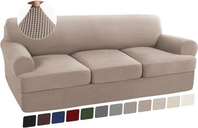 4 PC T Cushion Sofa Slipcovers Stretch Couch Cover Furniture Covers