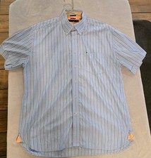 Tommy Hilfiger Men's Large 80s 2-Ply Striped Button-Up Shirt 100 Cotton