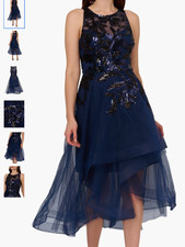 NWT Adrianna Papell Sequin Leaf Sleeveless High-Low Cocktail Dress, size 14,$249