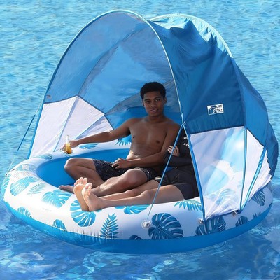 COOLCOOLDEE Inflatable Pool Float with Canopy,2 Person Floating Island,Extra Lar