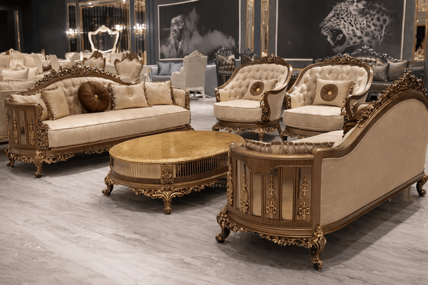 Wohnzimmer Set Mit 3+3+1+1-Sitzern Und Couchtisch Im Klassischen Stil-image