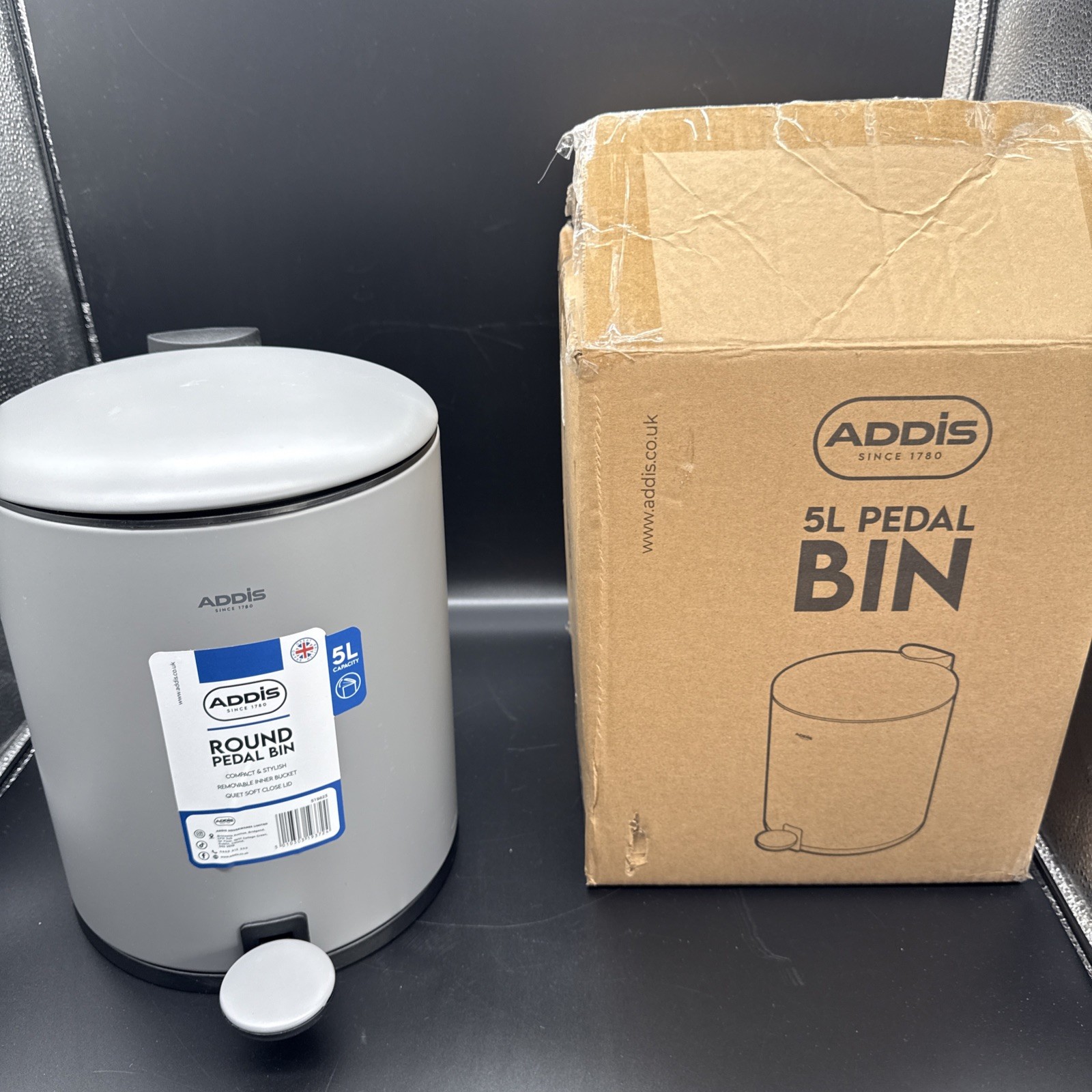 Addis 5L Bathroom Bin Soft Close Pedal Stylish & Compact Metal Waste Grey