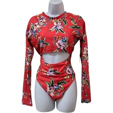 Ocean Pacific Floral Long Sleeve Cutout One Piece Swimsuit XL OPPB25602-RS