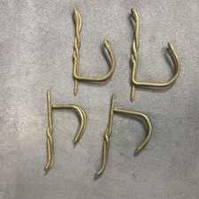 Vtg Used Wire Metal Figure Hooks 4pc Brass Tone Twisted Screw-In Wall Hangers