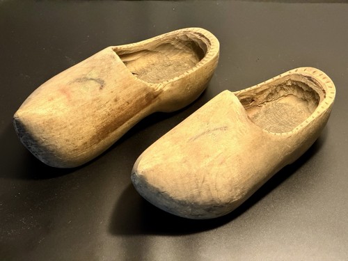 Handmade Antique Dutch Wooden Clogs, Pair, painted flowers
