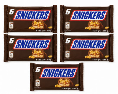 5x SNICKERS 5er Pack 25 Riegel 1,25kg Schokoriegel Vorrat XXL Snack