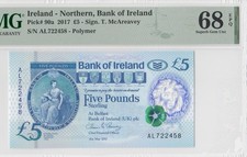 2017 BANK OF IRELAND "BELFAST" 5 POUNDS £5 "AL" (( PMG 68 EPQ ))
