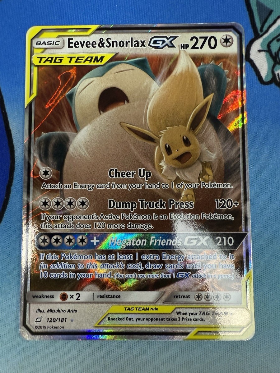 Eevee & Snorlax GX 120/181 Team Up Ultra Rare Tag Team Pokemon Eevee & Snorlax GX 120/181 Team Up Ultra Rare Tag Team Pokemon