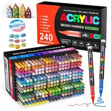 240 Colors Acrylic Paint Markers, Soft Brush Tip Pens with Automatic Ink Cont...