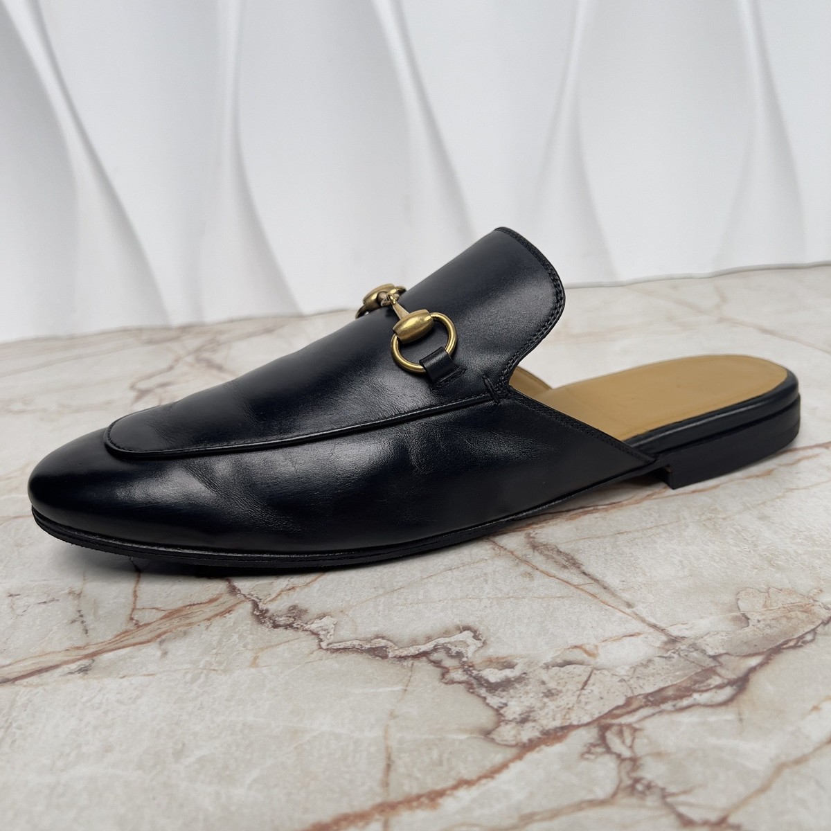 Gucci Princetown Horsebit Mules Flats Black Leather G or US