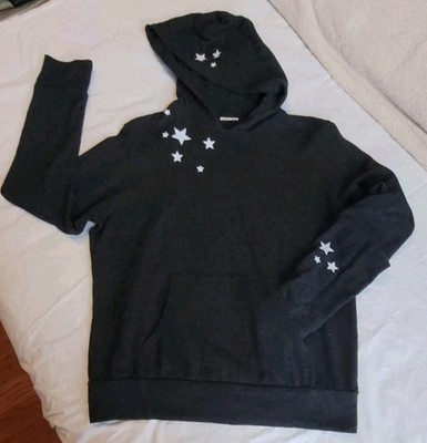 Monrow Dark Gray Hooded Sweatshirt with White Star Graphics Size M