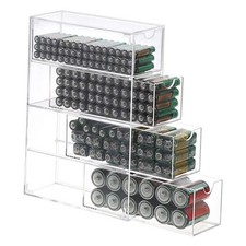 Clear Acrylic Battery Storage Organizer for AA, AAA, 9V, C Batteries, 4 1 Pack