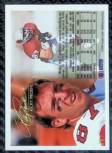 Ricky Proehl - 1994 Fleer #12 - Arizona Cardinals - Afbeelding 2 van 2