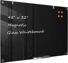 Glass Dry-Erase Board - 48 X 32 Inches Wall Mounted Black Glass Magnetic Whitebo